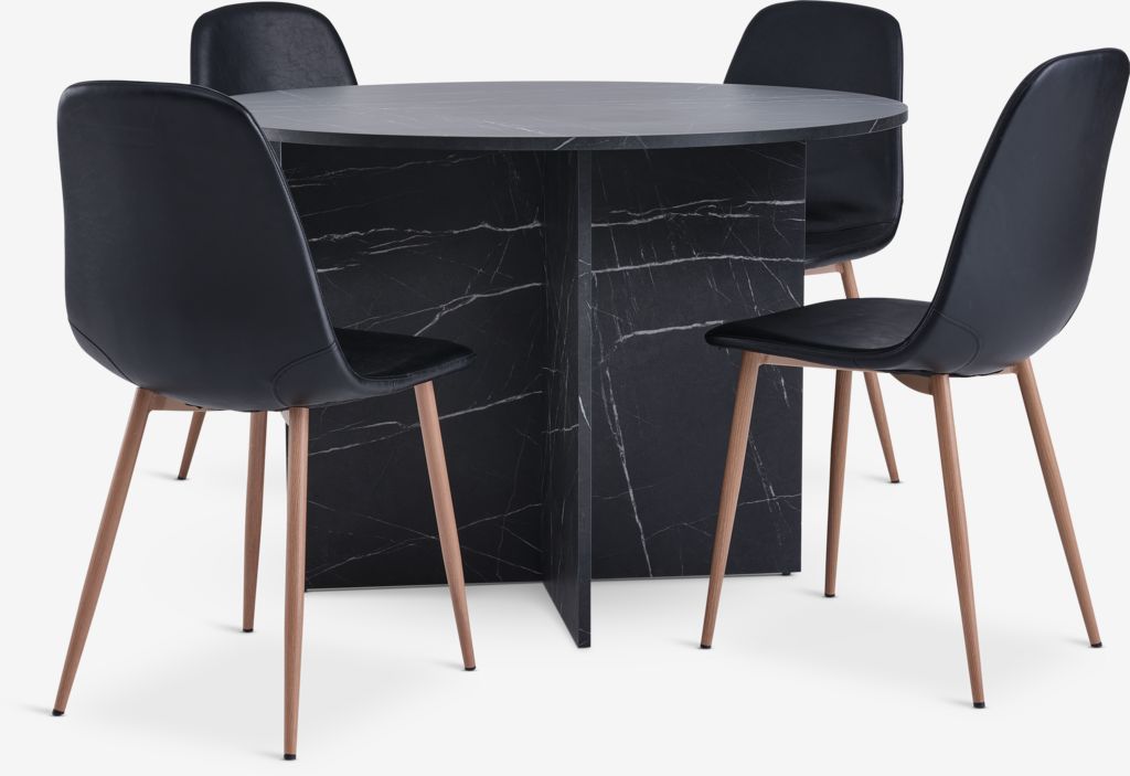 KRONDAL Ø110 Tisch Marmor + 4 JONSTRUP Stühle schwarz