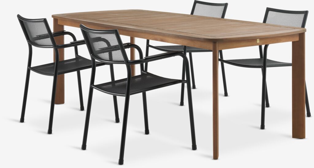 UVDAL L223 Tisch Hartholz + 4 HEMSEDAL Stuhl schwarz