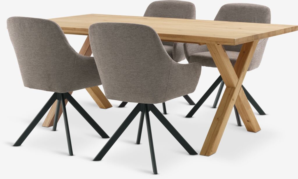 GRIBSKOV L180 Tisch Eiche natur + 4 ROSTRUP sand/schwarz