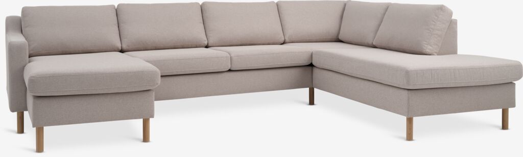 Sofa HELLERUP Ecke rechts beige Stoff/Eiche natur