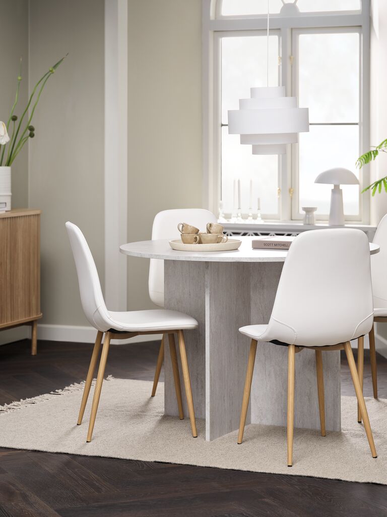KRONDAL Ø110 Tisch Travertin + 4 JONSTRUP Stühle weiß