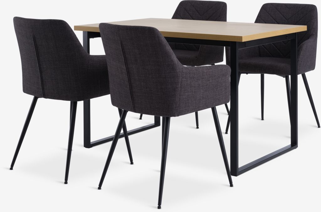 AABENRAA L120 Tisch Eiche warm + 4 PURHUS Stühle grau/schwa