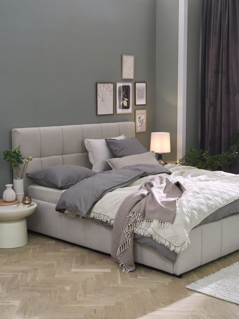Bettgestell VEMMELEV m/Stauraum 180x200 beige Stoff