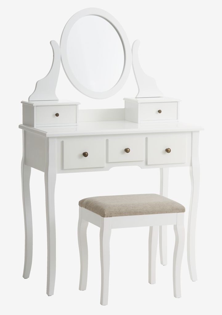 Schminktisch + Hocker MALLING m/Spiegel weiß/beige