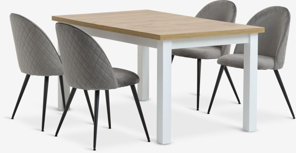 MARKSKEL L150/193 Tisch Wildeiche natur + 4 KOKKEDAL Samt