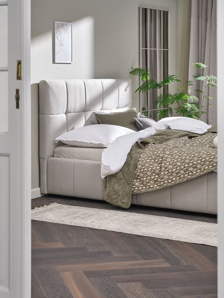 Bettgestell VEMMELEV m/Stauraum 120x200 beige Stoff