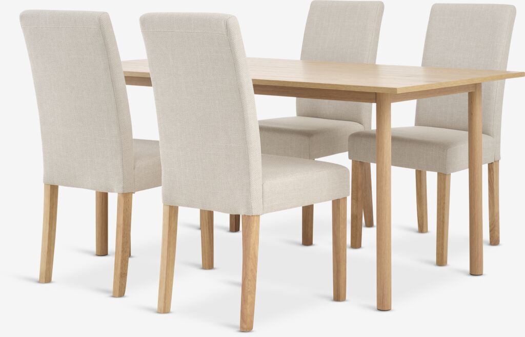 ALSTED L160 Tisch Eiche natur + 4 TUREBY Stühle beige