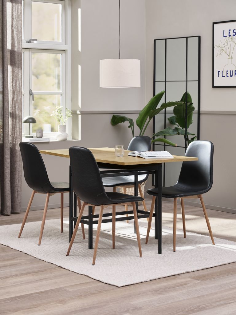 FOLDINGBRO L130 Tisch Eiche w. + 4 JONSTRUP Stühle schwarz
