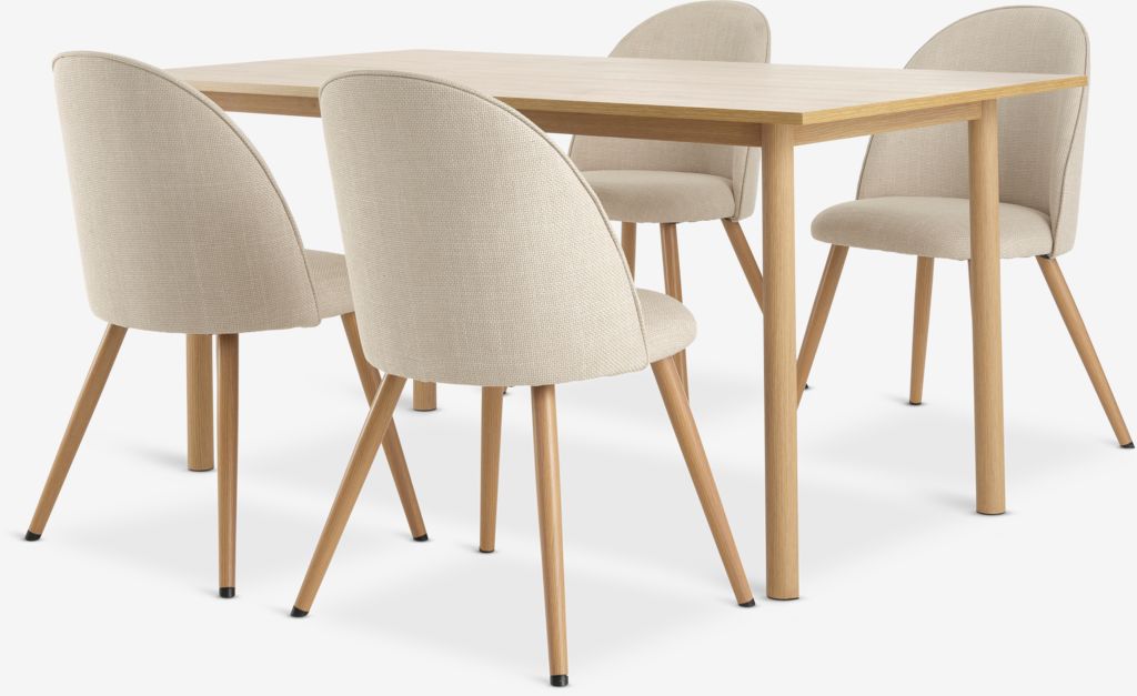 ALSTED L160 Tisch Eiche natur + 4 THORUP Stühle beige/Eiche