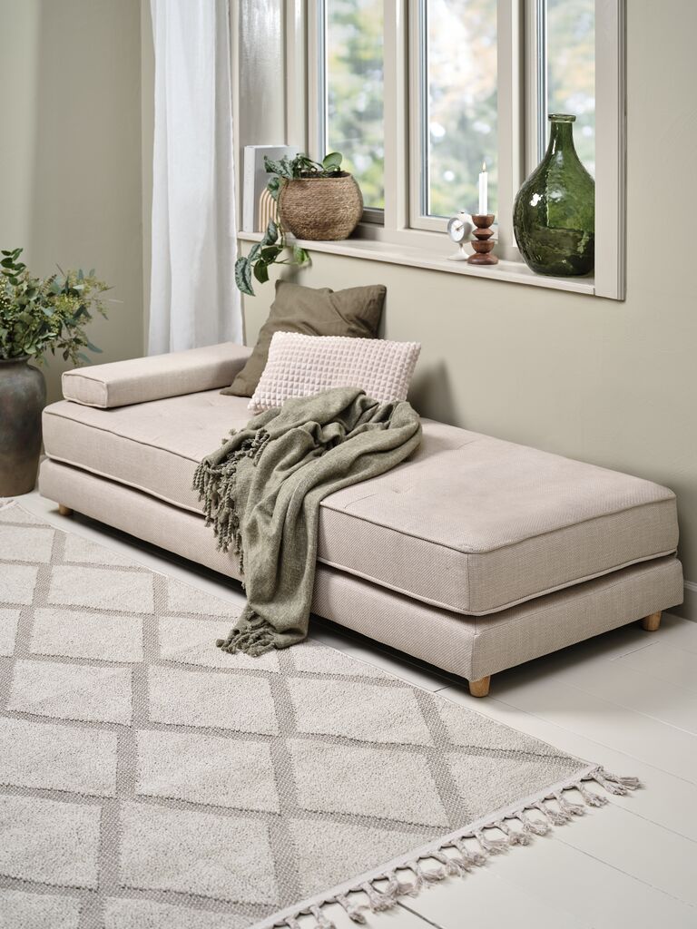 Tagesbett VARMARK 190x76 mit Polstern Stoff beige/Eiche