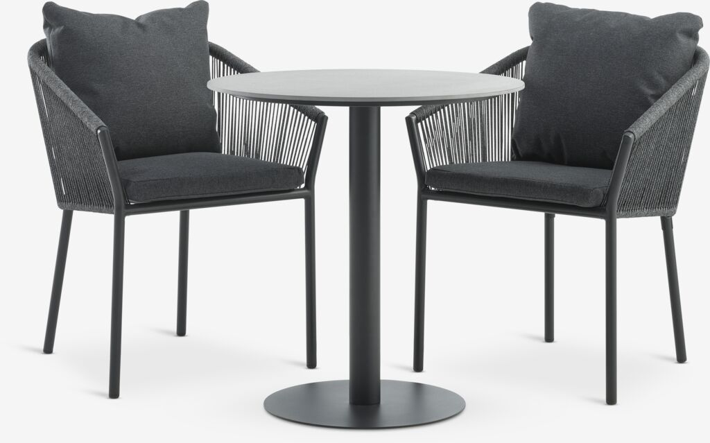 VAMDRUP Ø70 Tisch + 2 GILJA Stuhl grau