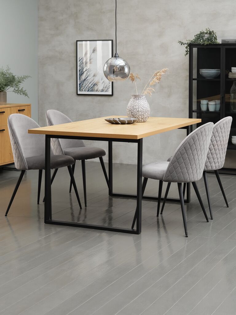 AABENRAA L160 Tisch Eiche w. + 4 KOKKEDAL Stühle Samt grau