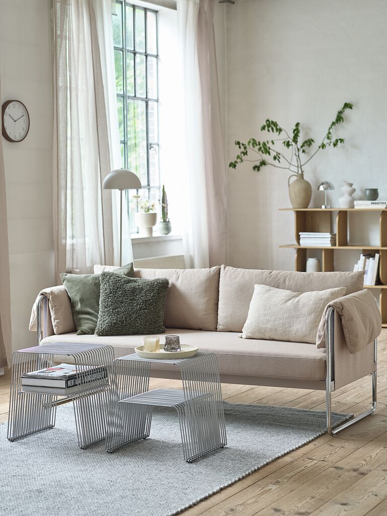 Sofa HEDEHUSENE 3-Sitzer beige Stoff/Chrom