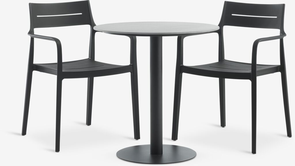 VAMDRUP Ø70 Tisch grau + 2 INGSTRUP Stuhl schwarz