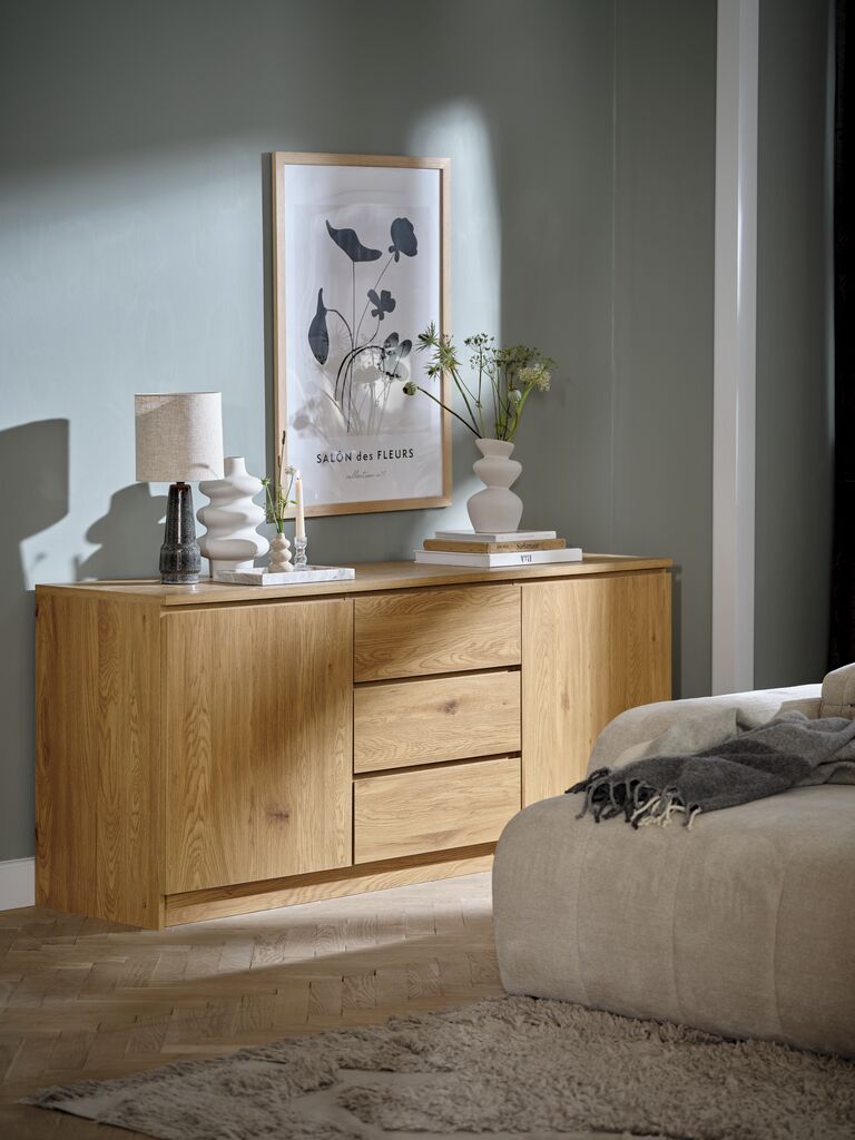 Sideboard LIMFJORDEN 2 Türen 3 Schubladen Eiche warm