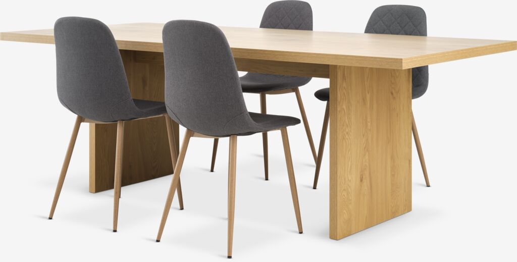 MUNKEBY L220 Tisch Eiche warm + 4 JONSTRUP Stühle asphalt