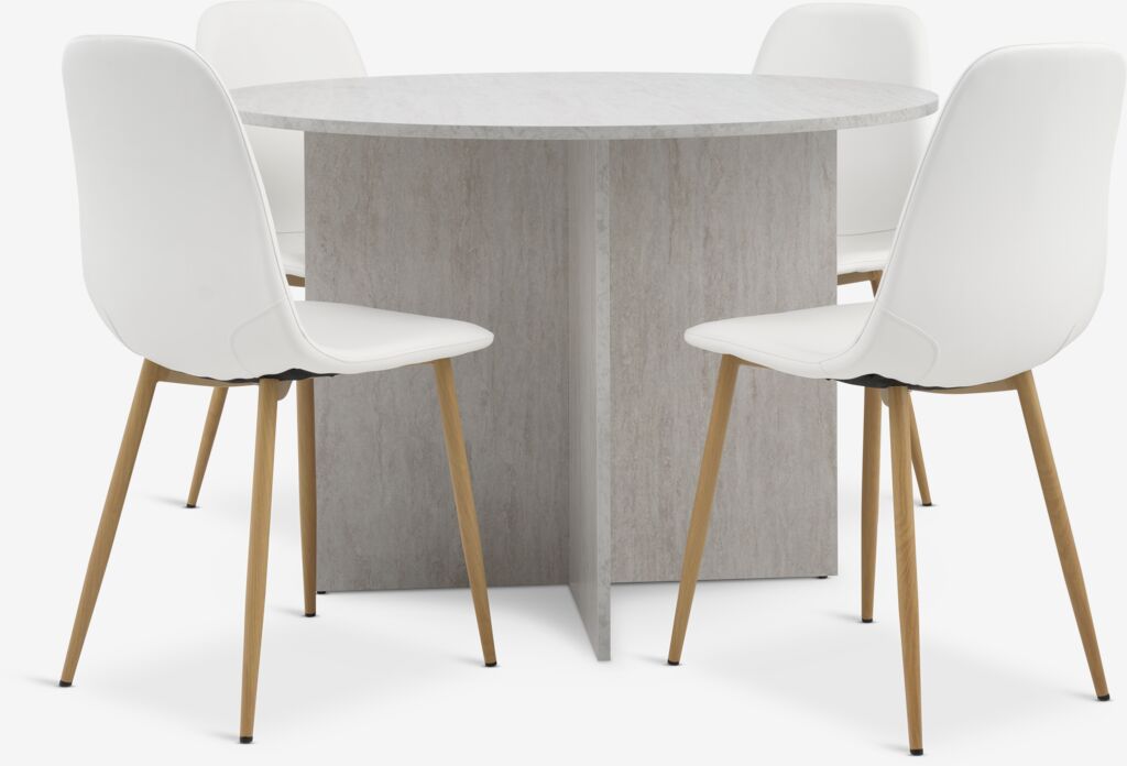 KRONDAL Ø110 Tisch Travertin + 4 JONSTRUP Stühle weiß