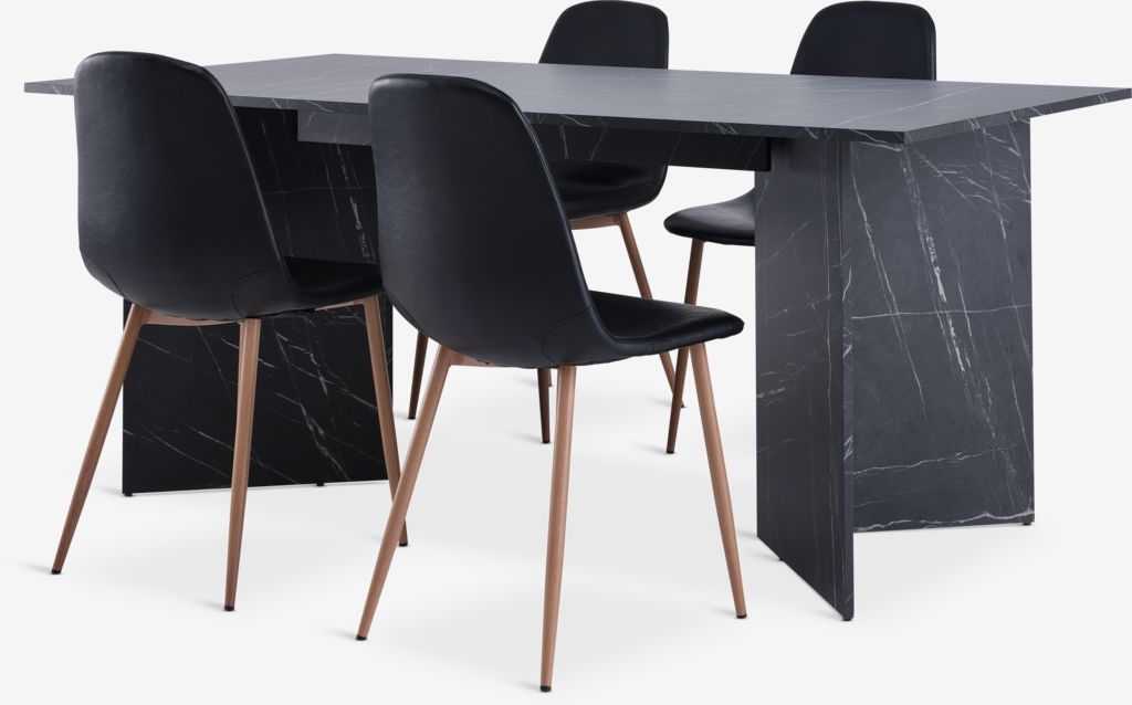 KRONDAL L180 Tisch Marmor + 4 JONSTRUP Stühle schwarz