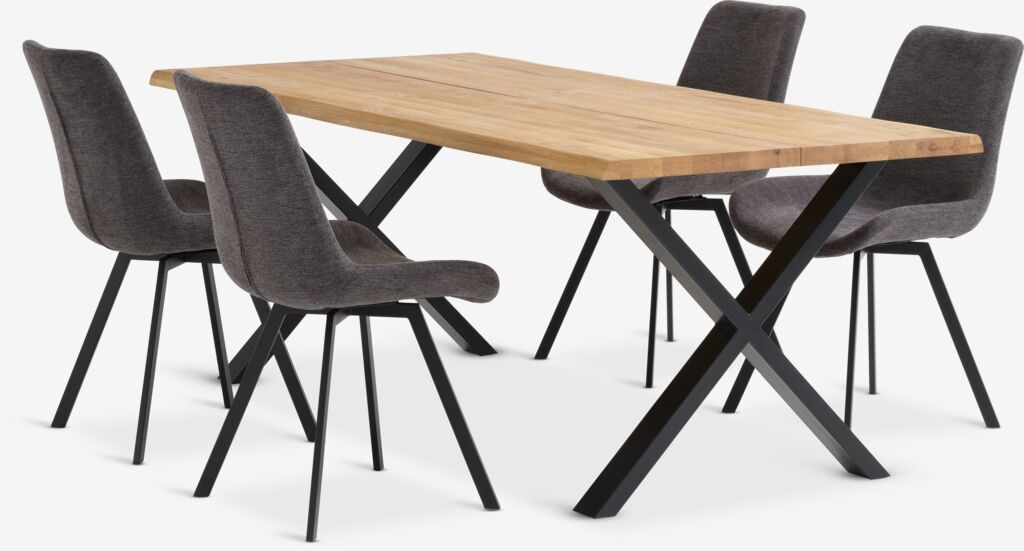 ROSLEV L200 Tisch Eiche natur + 4 HYGUM Stühle grau
