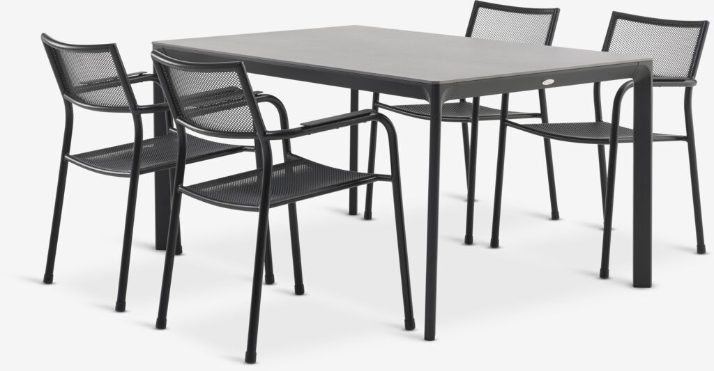 KUMLA L150 Tisch grau + 4 HEMSEDAL Stühle schwarz