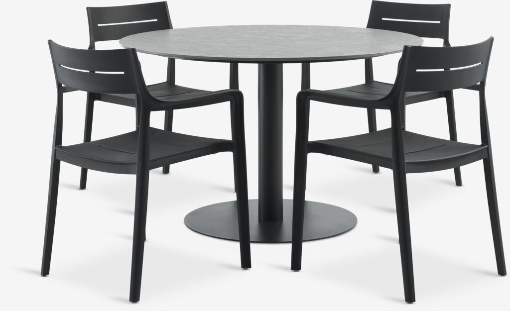 VAMDRUP Ø120 Tisch grau + 4 INGSTRUP Stuhl schwarz