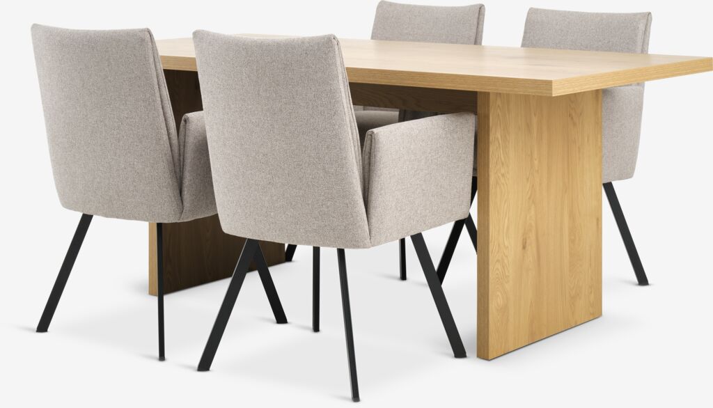 MUNKEBY L180 Tisch Eiche warm + 4 GJESING beige/schwarz