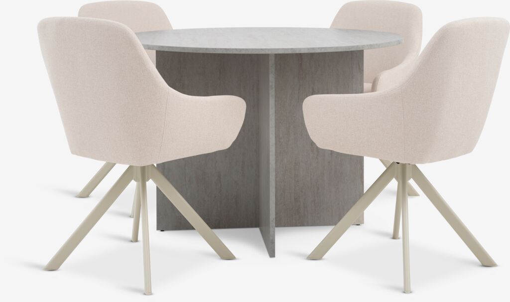 KRONDAL Ø110 Tisch travertin + 4 ROSTRUP Stühle beige