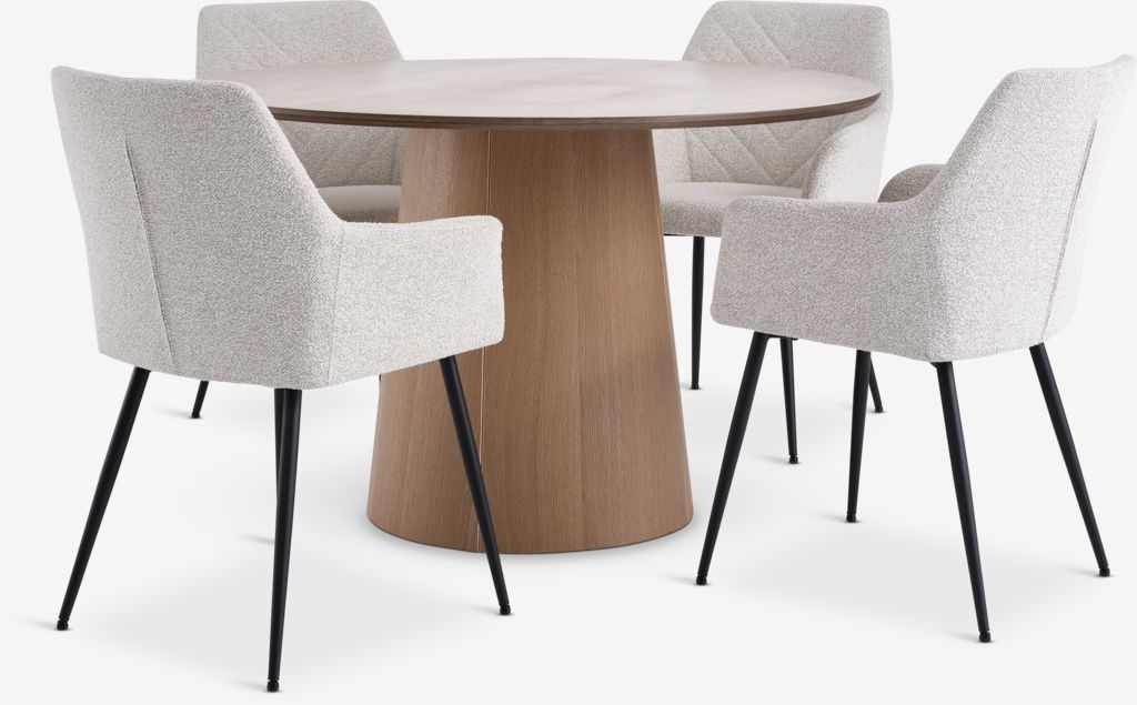 KLIPLEV Ø120 Tisch Eiche natur + 4 PURHUS off-white/schwarz