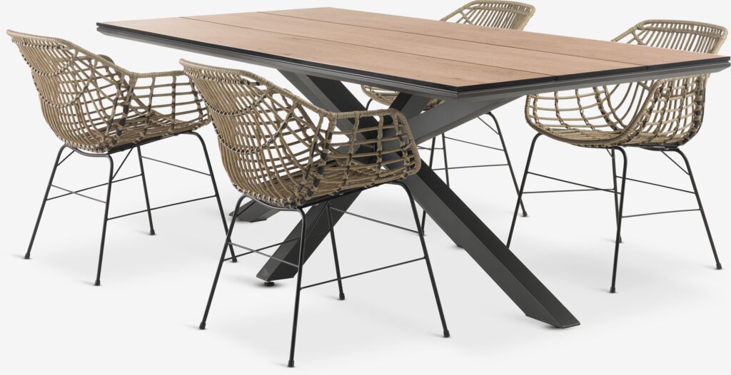 YPNASTED L215 Tisch + 4 ILDERHUSE Stuhl natur