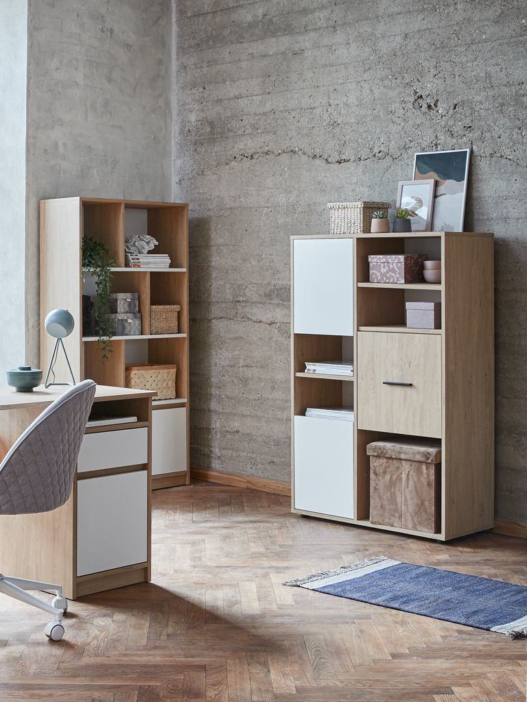 Bücherregal BILLUND 1 Schublade Eiche natur/weiß