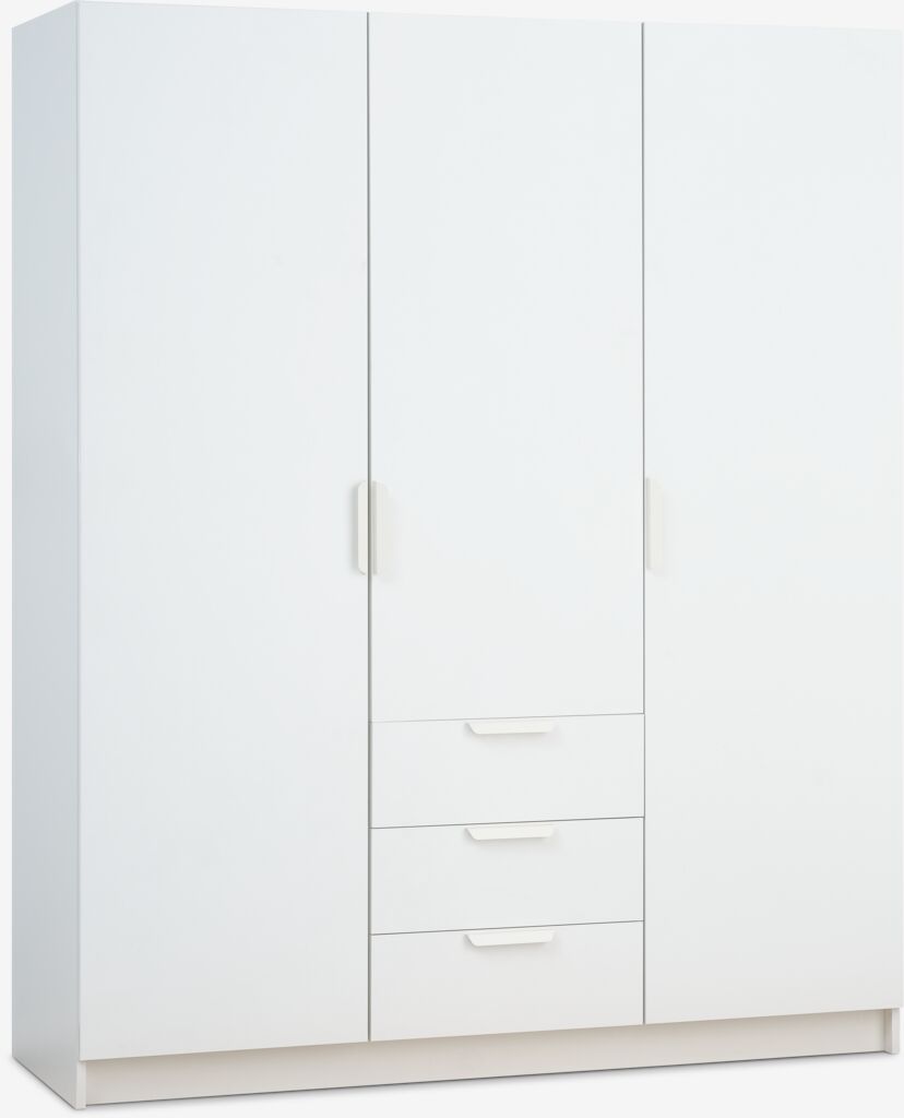 Kleiderschrank JENSLEV 144x176 3 Türen 3 Schubladen weiß