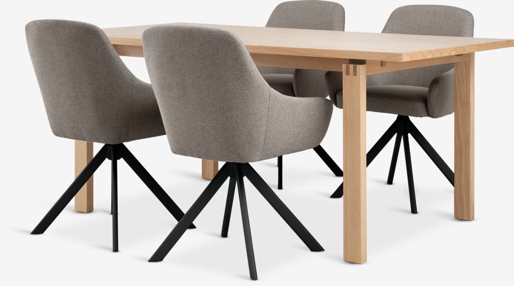 MEJLSKOV L180 Tisch Eiche natur + 4 ROSTRUP Stühle sand/s