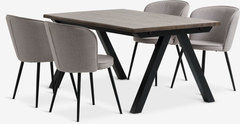 SANDBY L160 Tisch Eiche dunkel + 4 RISSKOV hellgrau