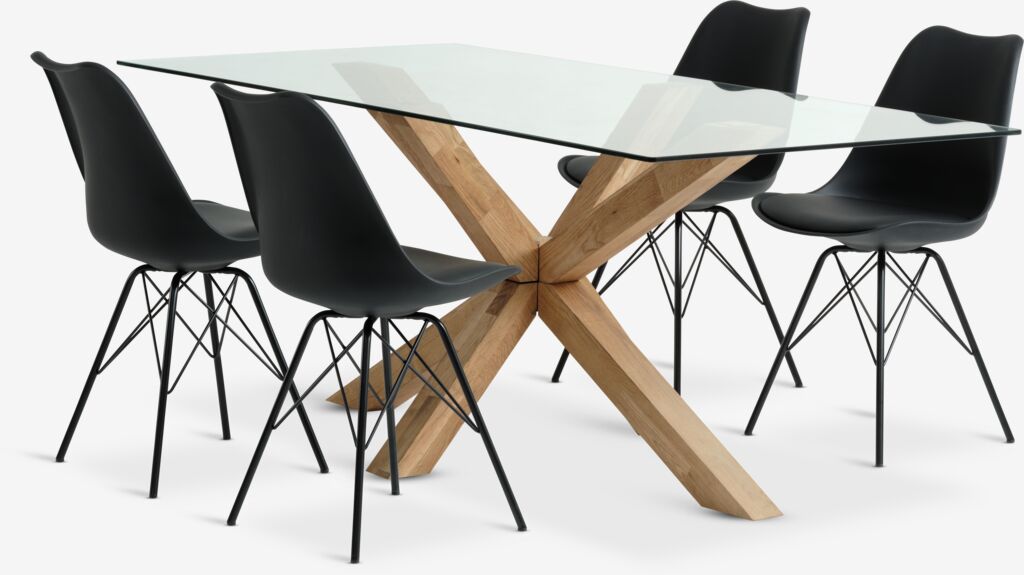 AGERBY L190 Tisch Eiche natur + 4 KLARUP Stühle schwarz