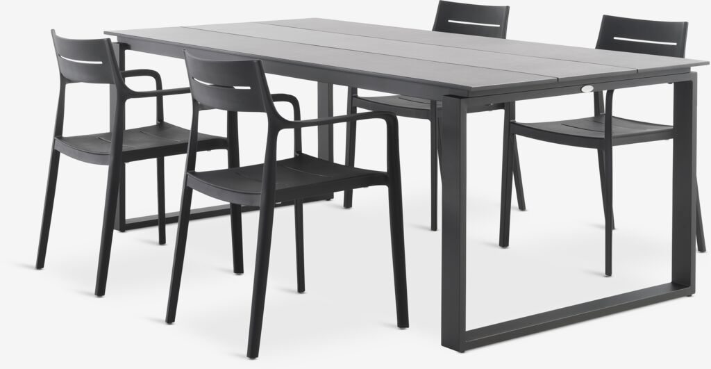 SONNERUP L215 Tisch grau + 4 INGSTRUP Stuhl schwarz