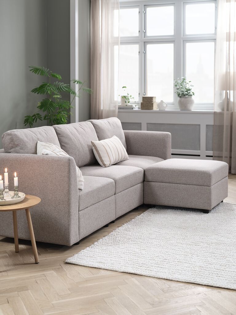Modul-Sofa OKSBY 3Pers. chaise m/Stauraum sand Stoff