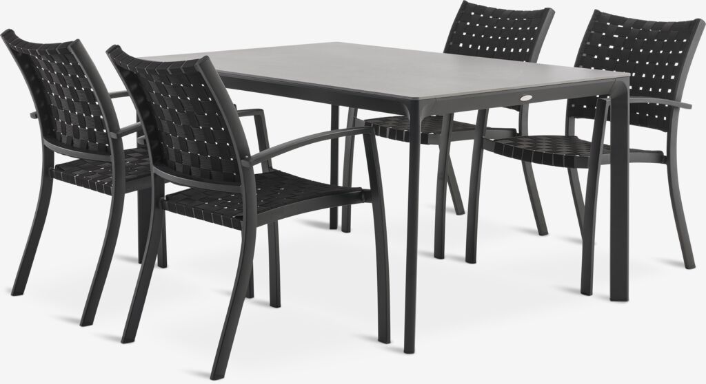 KUMLA L150 Tisch grau + 4 GLOMFJORD Stuhl schwarz