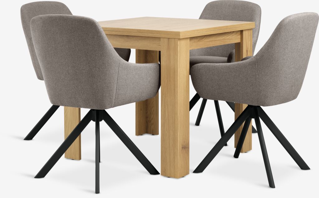 JUNGEN L80/160 Tisch Eiche warm + 4 ROSTRUP Stühle sand