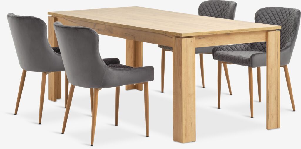 LINTRUP L190/280 Tisch eiche + 4 PEBRINGE Stühle Samt grau