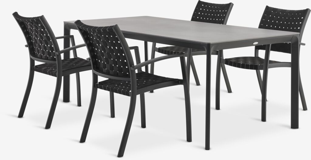KUMLA L200 Tisch grau + 4 GLOMFJORD Stuhl schwarz
