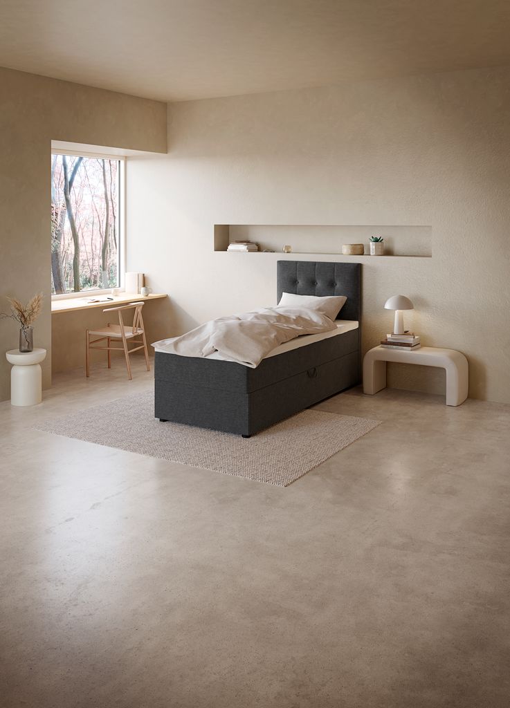 Boxspringbett 90x200 TYLDA Stauraum grau-40 medium