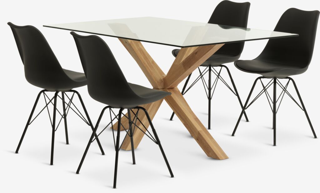 AGERBY L190 Tisch Eiche natur + 4 KLARUP Stühle schwarz
