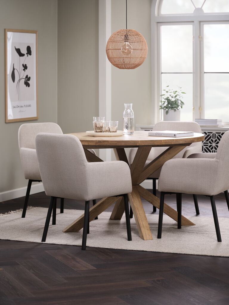 GRIBSKOV Ø120 Tisch Eiche natur + 4 SOTTRUP Stühle beige/
