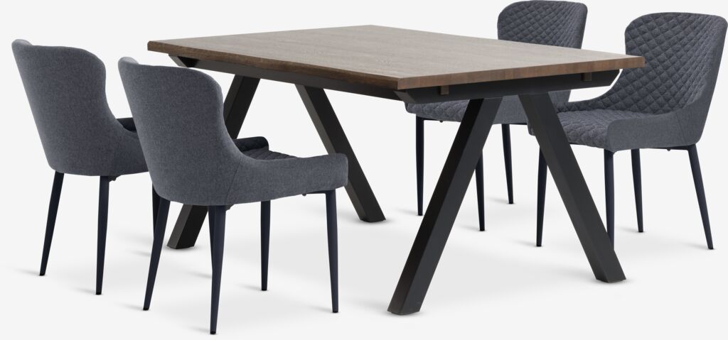 SANDBY L160 Tisch Eiche dunkel + 4 PEBRINGE Stühle grau/schw