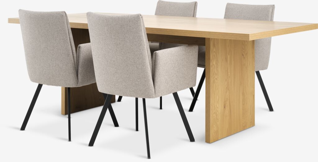 MUNKEBY L220 Tisch Eiche warm + 4 GJESING beige/schwarz