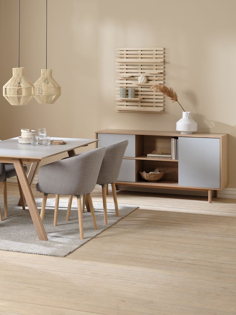 Sideboard EGEBJERG 1 Tür 2 Schubladen grau/Eiche hell