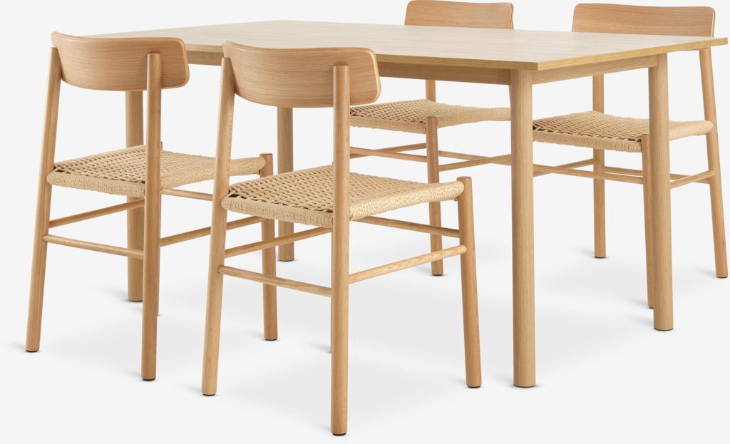 ALSTED L160 Tisch Eiche natur + 4 ISLEV Stühle ohne Armlehne