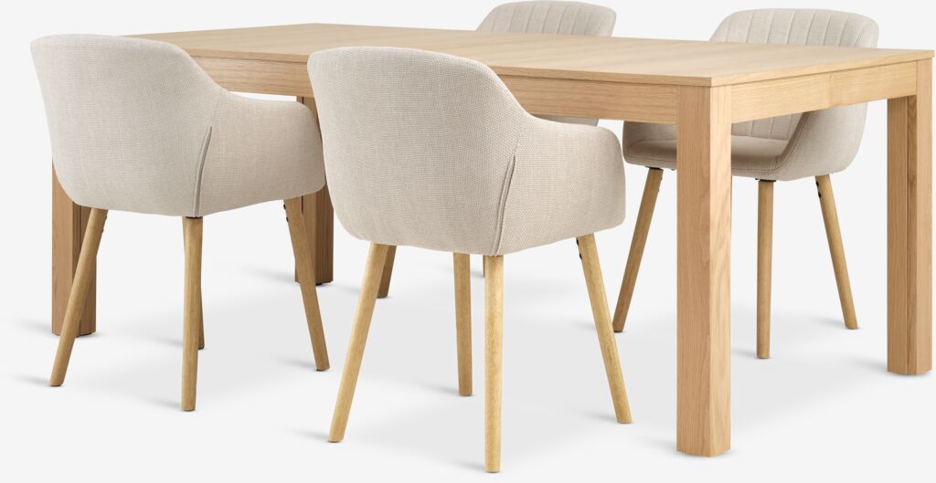KORSKRO L200 Tisch Eiche natur + 4 ADSLEV Stühle beige