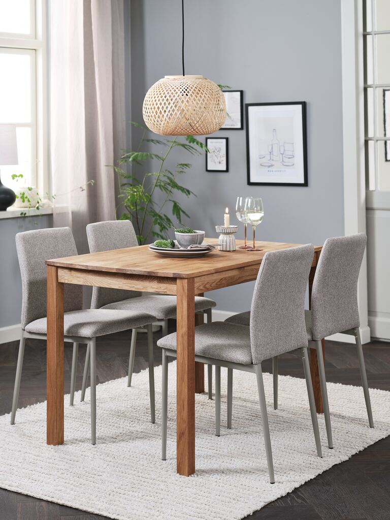 JEGERUP L115 Tisch Eiche natur + 4 BRANDE Stühle beige