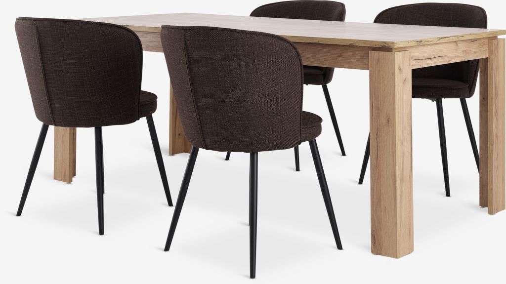 LINTRUP L190/280 Tisch Wildeiche n. + 4 RISSKOV dunkelbraun